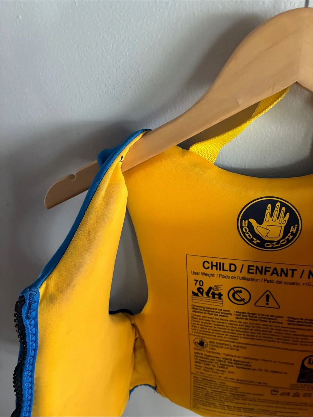 Body Glove Child Life Jacket Vest Blue Yellow 33-55 lbs USCG Approved